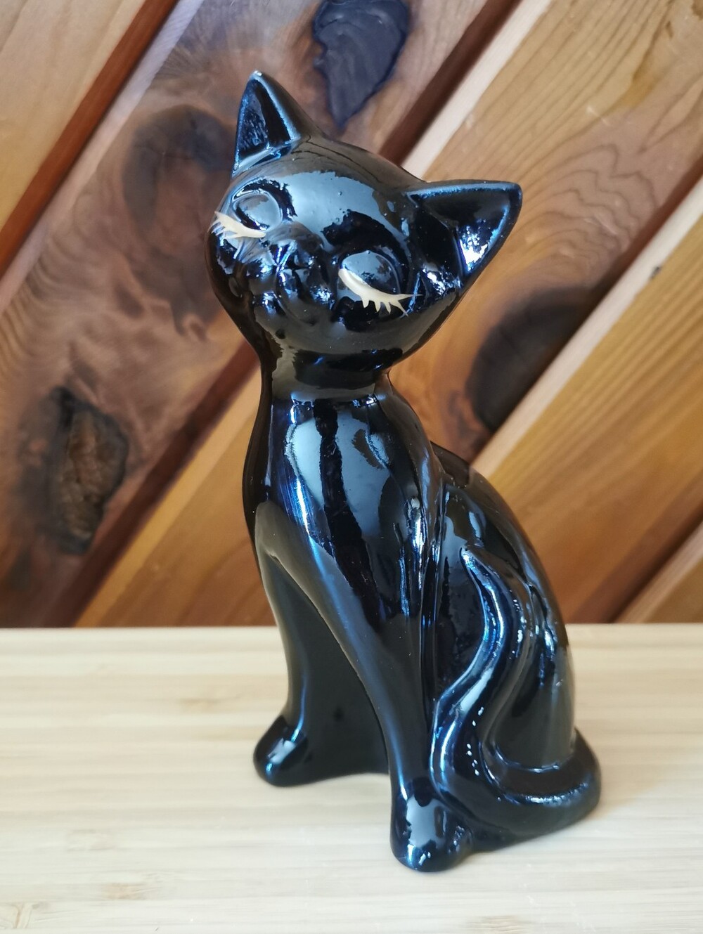 Vintage Hand Painted Black Cat Figurine Japan Mid Century Ceramic